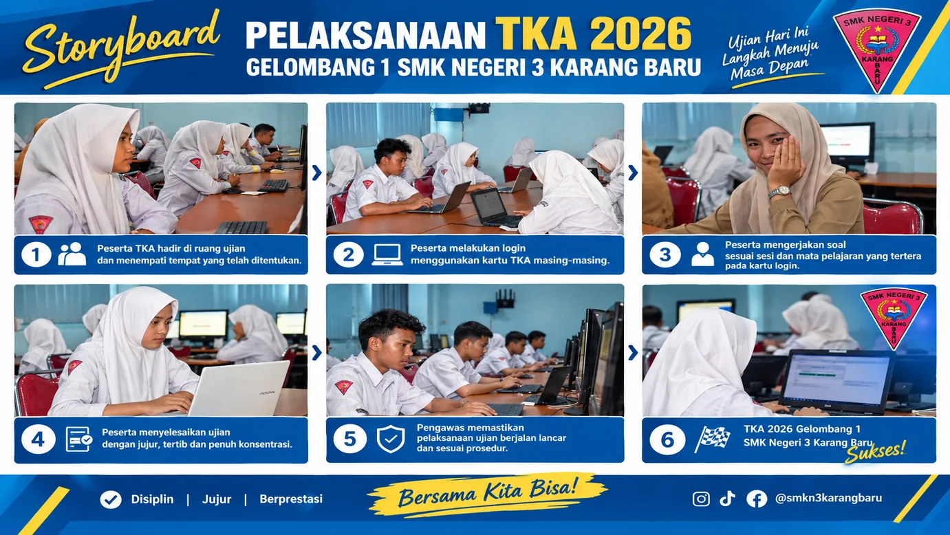 Pelaksanaan TES KEMAMPUAN AKADEMIK (TKA) TAHUN 2026 — GELOMBANG 1 SMK NEGERI 3 KARANG BARU